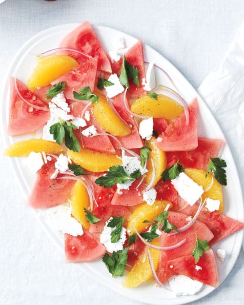 Ensalada de sandia, naranja y queso feta