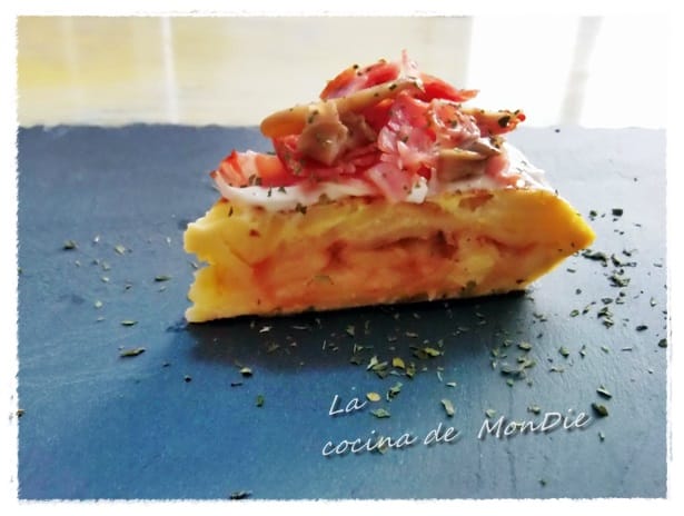 Tortilla con bacon y setas al ali-oli