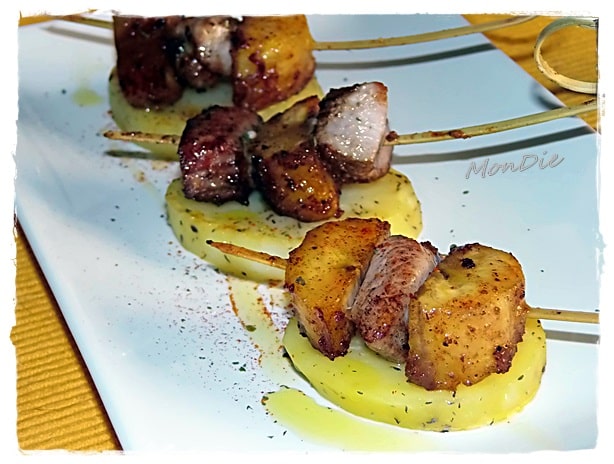 Brocheta de pavo y plátano