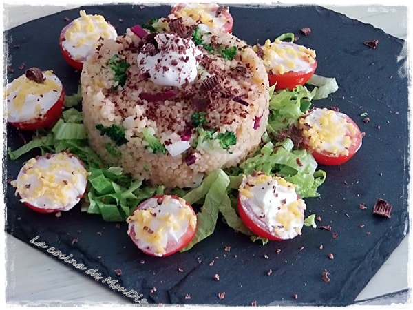 Ensalada cous cous y cherrys rellenos